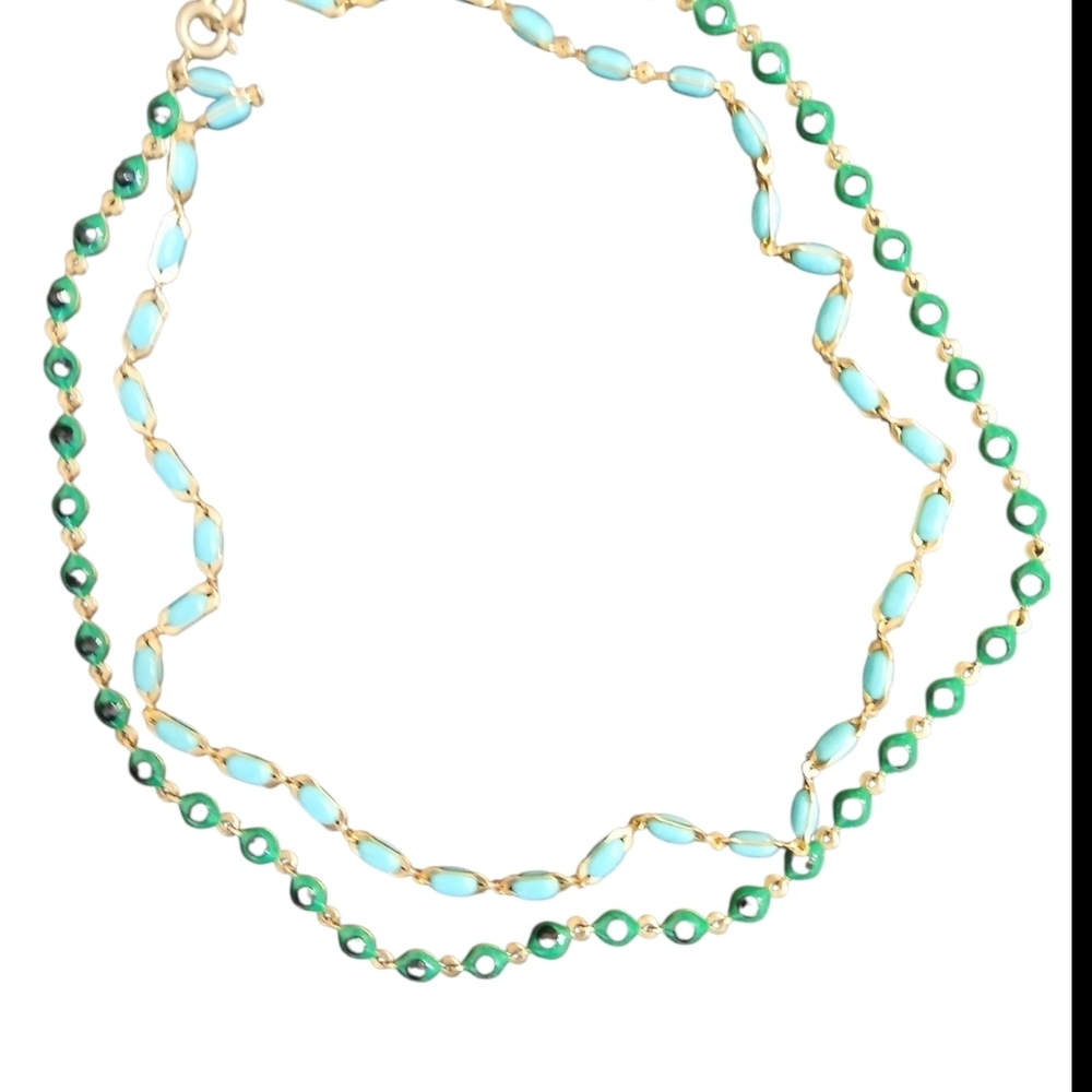 Unbranded - Layered 16" Necklace W/ Emerald & Turquoise Colored Beads. - Picture 4 of 5
